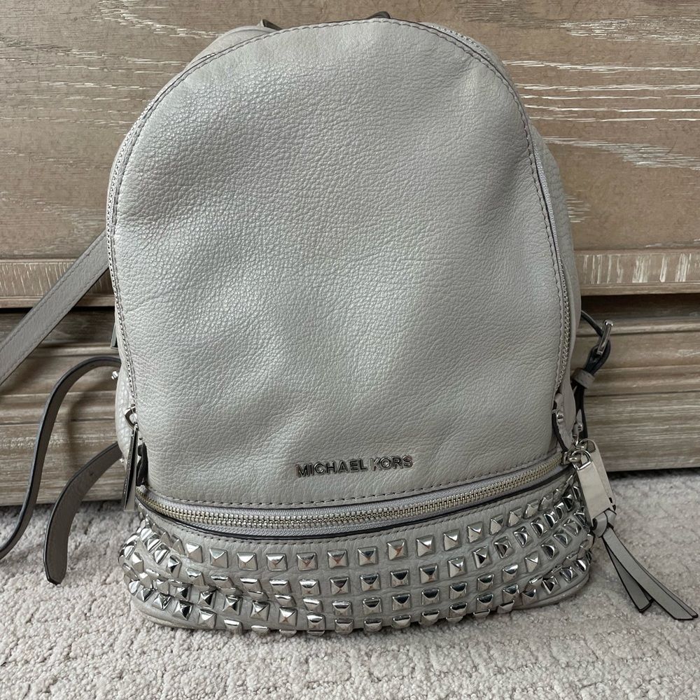 Gray Michael Kors Rhea studded backpack purse